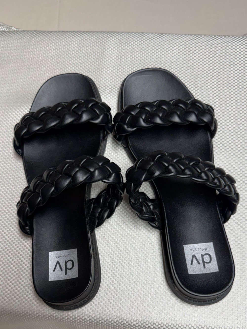 Dolce Vita Black Braided Double-Strap Slide Sandals